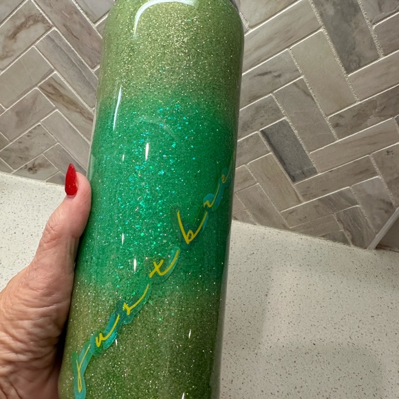 Green and White Decorative tumbler.  “Breathe”.  20 oz epoxy tumbler - Picture 4 of 4